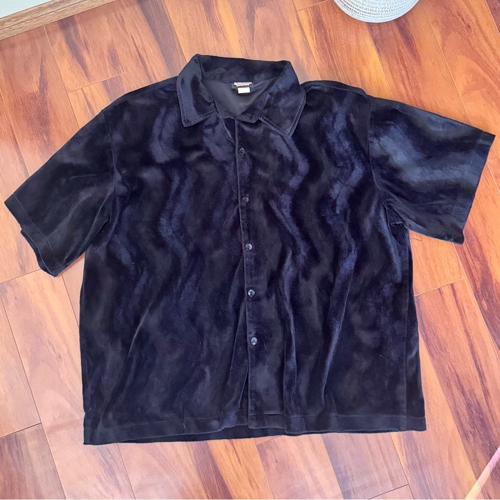 Sinister Clothing Black Velvet Short Sleeve Button Shirt